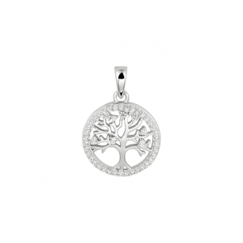 Hanger, zilve levensboom met zirkonia (15,5mm.) - 22780 Hanger, zilve levensboom met zirkonia (15,5mm.) - 22780