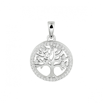 Hanger, zilve levensboom met zirkonia (15,5mm.) - 22780 Hanger, zilve levensboom met zirkonia (15,5mm.) - 22780