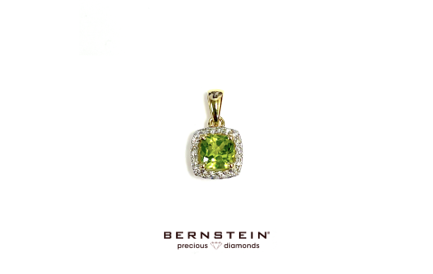 Bernstein Hanger, 14krt.goud met peridot en diamant (afmeting: 7,5mm.) - 23270