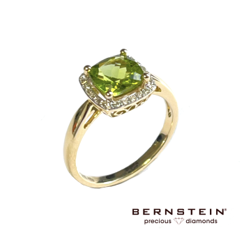Bernstein Ring, 14krt.goud met peridot en diamant - 23271