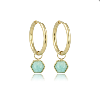 My Bendel Oorringen, edelstaal verguld met Amazonite model zeshoek (12x2mm.) - 23279