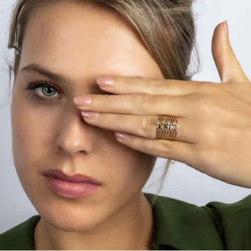 My Bendel Ring, staal verguld met blauw zirkonia - 23282