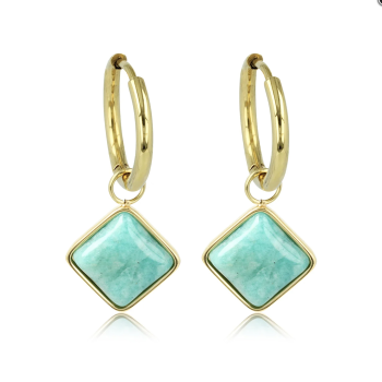 My Bendel Oorringen, edelstaal verguld met Amazonite (16x2mm.) - 23330