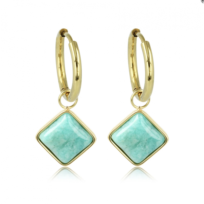 My Bendel Oorringen, edelstaal verguld met Amazonite (16x2mm.) - 23330