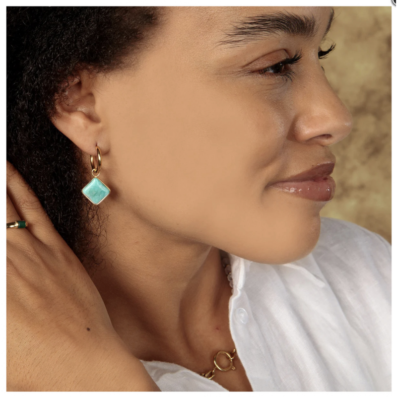 My Bendel Oorringen, edelstaal verguld met Amazonite (16x2mm.) - 23330