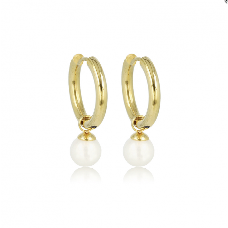 My Bendel Oorringen, edelstaal verguld met glasparel (16x2mm.) - 23331