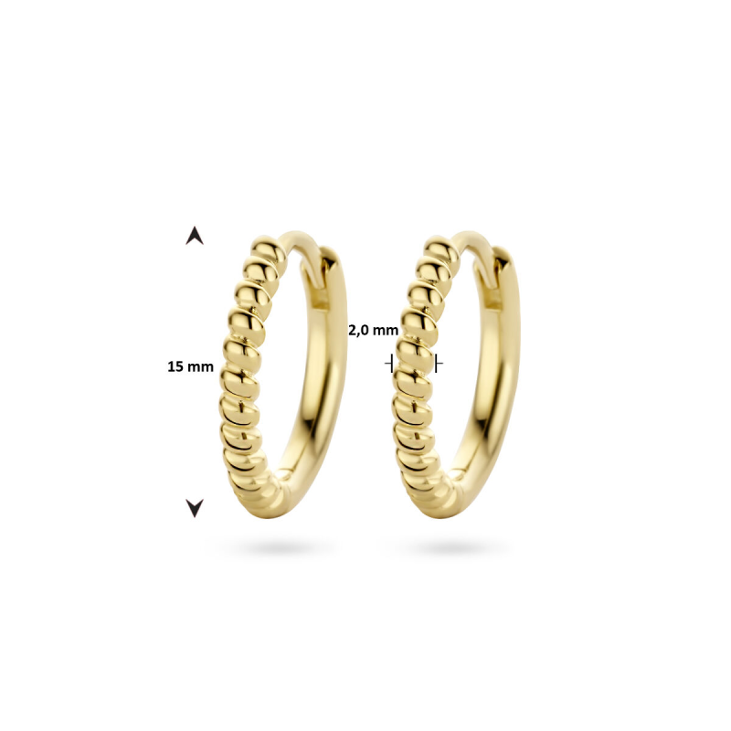 Oorringen, zilver verguld getorste buis (15x2mm.) - 23340
