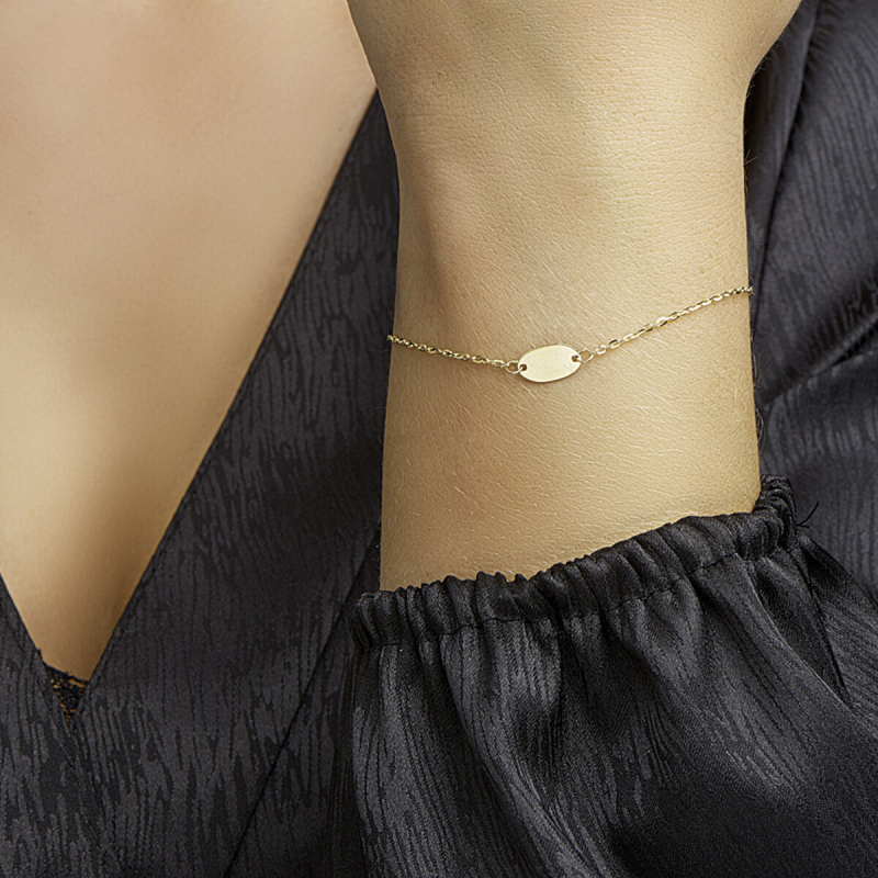 Armband, 14krt.goud met ovaal plaatje (lengte: 17-19cm.) - 23355