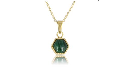 My Bendel Collier met hanger, edelstaal 14 krt.verguld met Malachite (lengte: 42-47cm.) - 23362