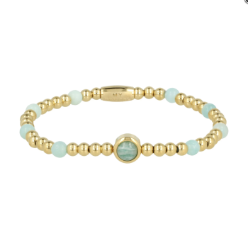 My Bendel Armband, elastische edelstaal-vergulde kralenarmband met Amazonite - 23367