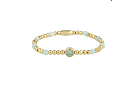 My Bendel Armband, elastische edelstaal-vergulde kralenarmband met Amazonite - 23367