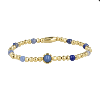 My Bendel Armband, elastische edelstaal-vergulde kralenarmband met blauw Aventurijn - 23368