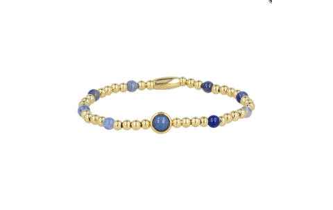 My Bendel Armband, elastische edelstaal-vergulde kralenarmband met blauw Aventurijn - 23368