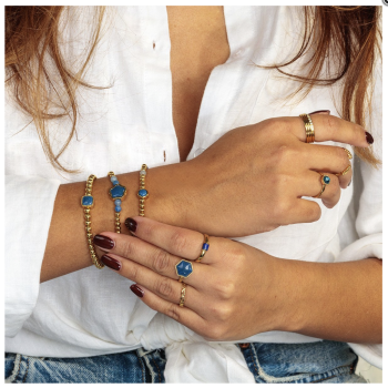 My Bendel Armband, elastische edelstaal-vergulde kralenarmband met blauw Aventurijn - 23368