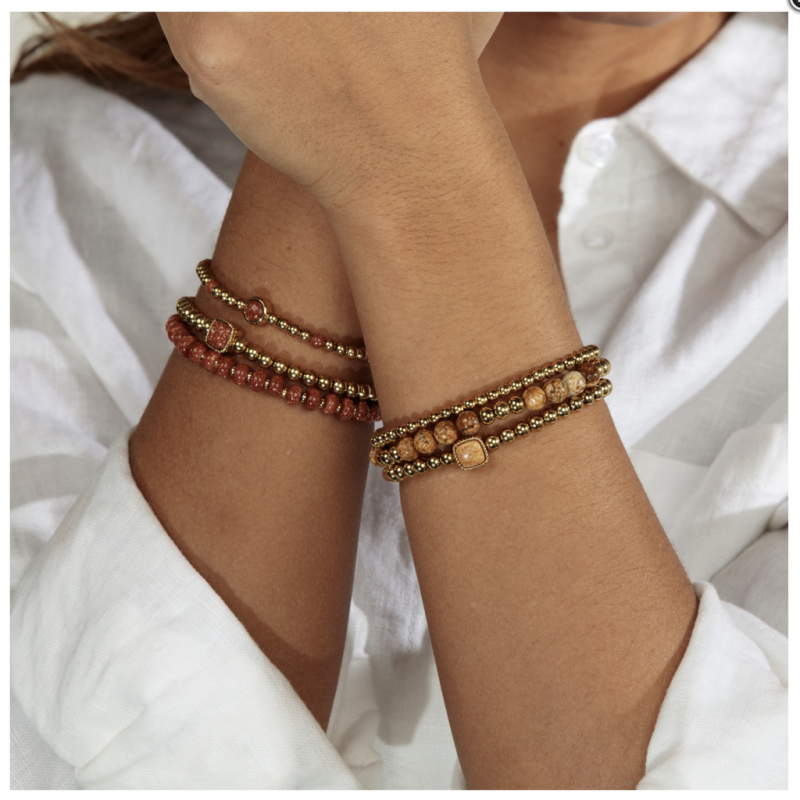 My Bendel Armband, elastische edelstaal-verguld kralenarmband met Gold Sand Stone - 23369 My Bendel Armband, elastische edelstaal-verguld kralenarmband met Gold Sand Stone - 23369
