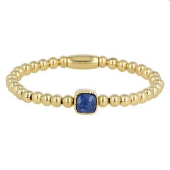My Bendel Armband, Elastische Edelstaal Vergulde Kralenarmband met Blue Aventurine - 23370