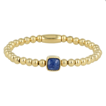 My Bendel Armband, Elastische Edelstaal Vergulde Kralenarmband met Blue Aventurine - 23370