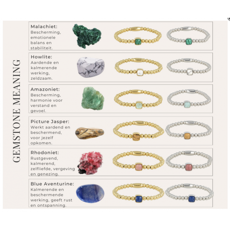 My Bendel Armband, Elastische Edelstaal Vergulde Kralenarmband met Blue Aventurine - 23370 My Bendel Armband, Elastische Edelstaal Vergulde Kralenarmband met Blue Aventurine - 23370