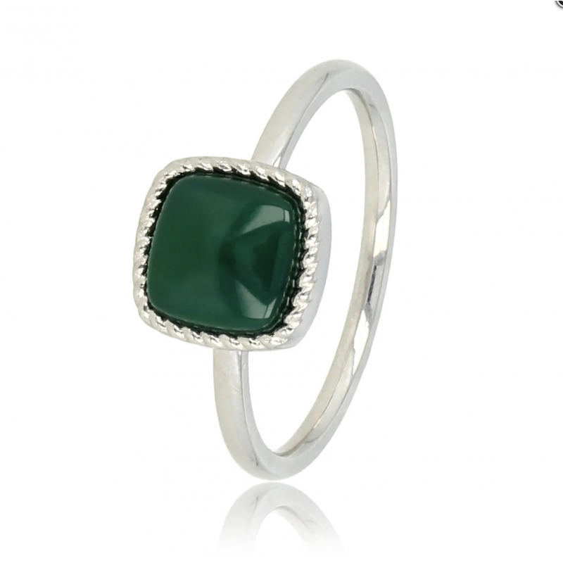 My Bendel Ring, edelstaal met Groen Agaat - 23372 My Bendel Ring, edelstaal met Groen Agaat - 23372
