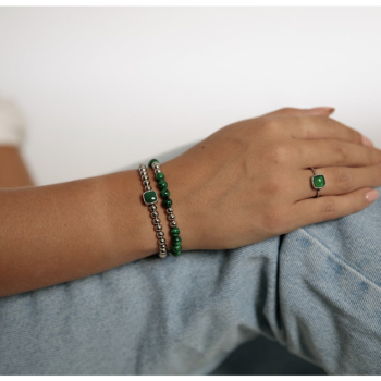 My Bendel Ring, edelstaal met Groen Agaat - 23372