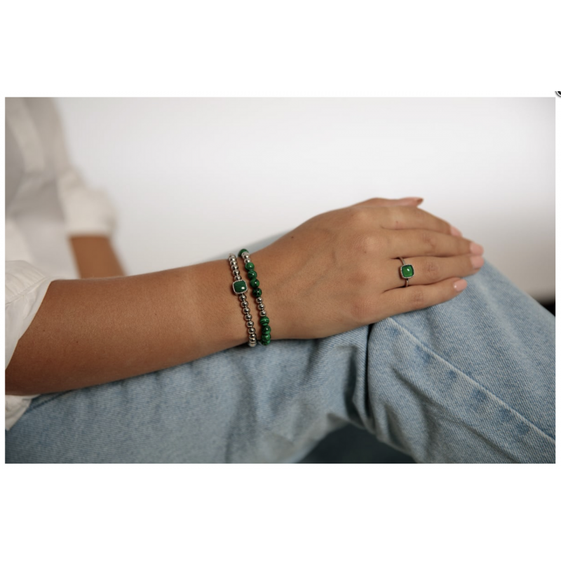 My Bendel Ring, edelstaal met Groen Agaat - 23372 My Bendel Ring, edelstaal met Groen Agaat - 23372