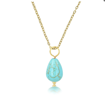 My Bendel Collier met hanger, edelstaal verguld met Blue Howlite (lengte: 42-47cm.) - 23405