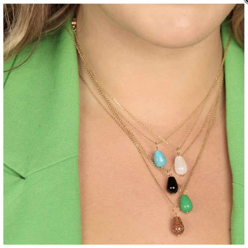 My Bendel Collier met hanger, edelstaal verguld met Blue Howlite (lengte: 42-47cm.) - 23405 My Bendel Collier met hanger, edelstaal verguld met Blue Howlite (lengte: 42-47cm.) - 23405