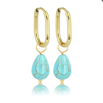 My Bendel Oorringen, edelstaal verguld met Blue Howlite (12x16mm.) - 23406