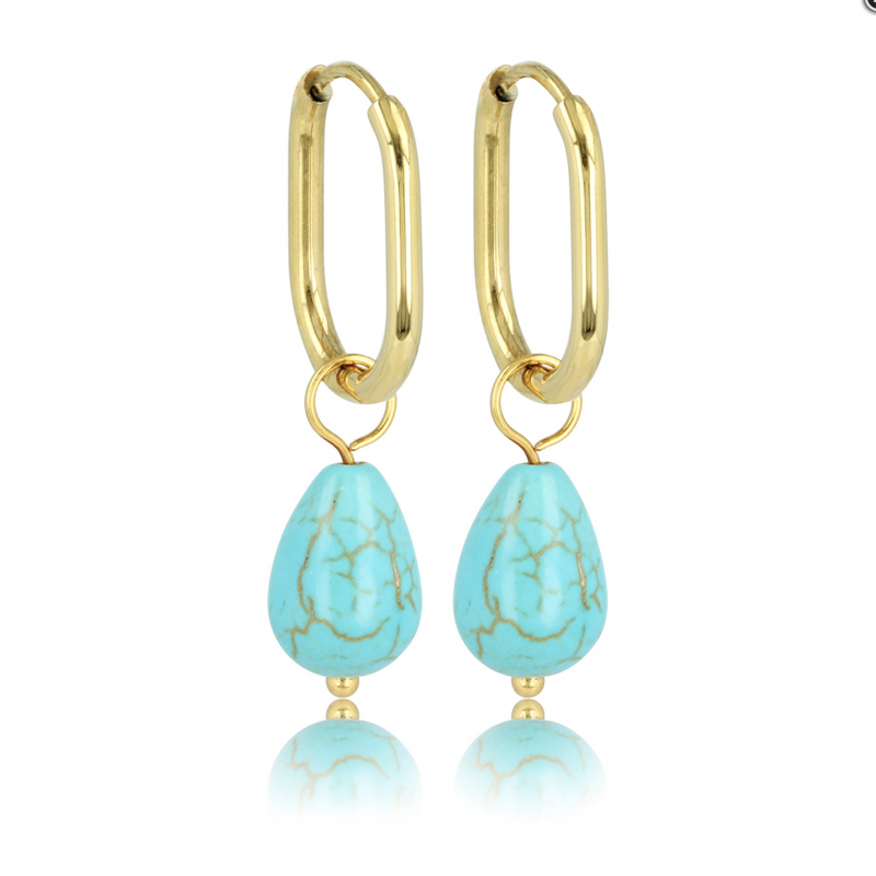 My Bendel Oorringen, edelstaal verguld met Blue Howlite (12x16mm.) - 23406