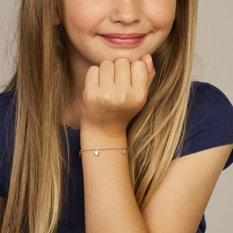 Armband, zilver gerhodineerd hartjes (13-16cm.) - 23423
