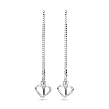 Oorhangers, zilver doortreksysteem met hart (9cm.) - 23424