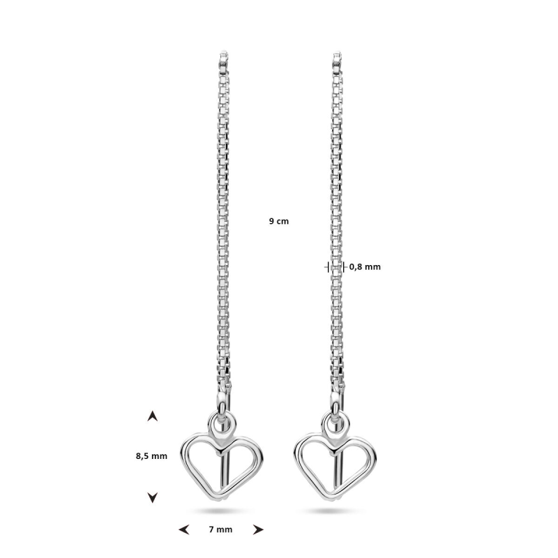 Oorhangers, zilver doortreksysteem met hart (9cm.) - 23424 Oorhangers, zilver doortreksysteem met hart (9cm.) - 23424