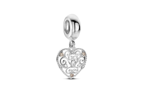 Rosa di Luca Bead, model 668.008 hart hangend wit/champagne zirkonia - 23524