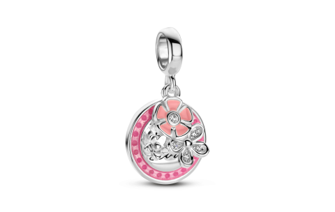 Rosa di Luca Bead, model 668.009 I Love hangend rose emaille/wit zirkonia (dubbele bedel) - 23525