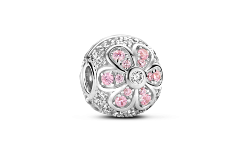 Rosa di Luca Bead, model 669.021 clip met scharnier bloem rose/wit zirkonia (schuift niet) - 23532