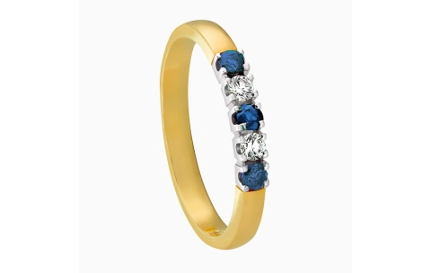 Eclat Alliance ring, model M101 2x diamant 0.06ct.en 3x blauw saffier (maat 17,5) - 23541