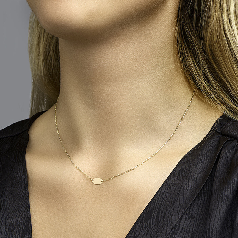 Collier, 14krt.goud met ovaal plaatje (lengte: 43-45cm.) - 23576