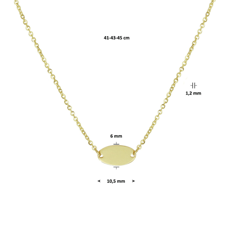 Collier, 14krt.goud met ovaal plaatje (lengte: 43-45cm.) - 23576