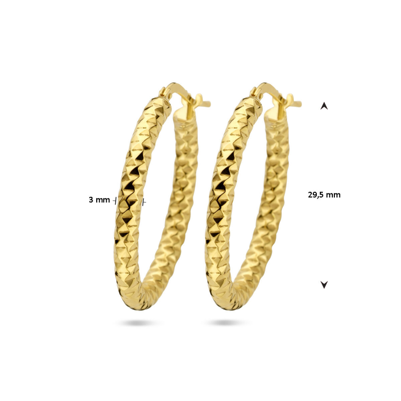 Oorringen, zilver verguld ovaal gediamanteerd (29,5x3mm.) - 23623