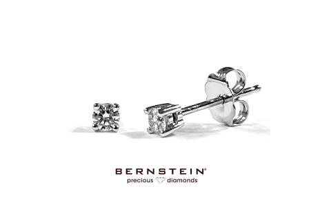 Bernstein Oorknoppen, 14krt.witgoud met diamant (totaal: 0.16ct.) - 23640