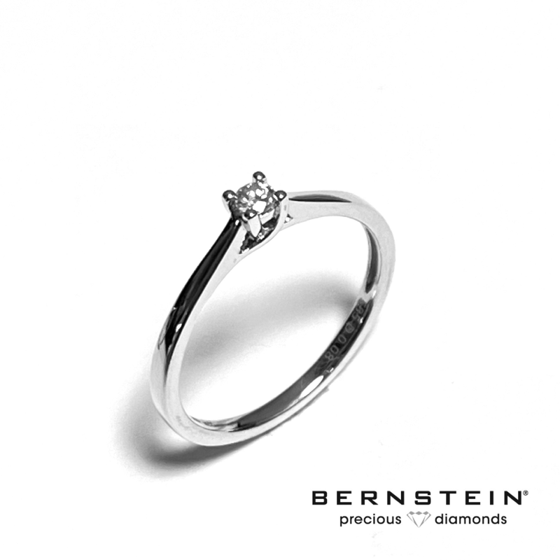 Bernstein Ring, 14krt.witgoud met 0,08ct.diamant - 23643 Bernstein Ring, 14krt.witgoud met 0,08ct.diamant - 23643