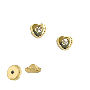 BY NIKKI Oorknoppen, 14krt.goud met zirkonia hart - 23693