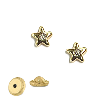 BY NIKKI Oorknoppen, 14krt.goud met zirkonia ster (4mm.) - 23694