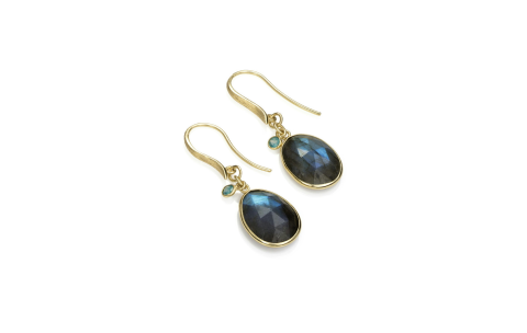 Jorge Revilla Oorhangers, zilver/18krt.verguld met Labradorite en Apatite Shade Collection (lengte 34mm.) - 23753