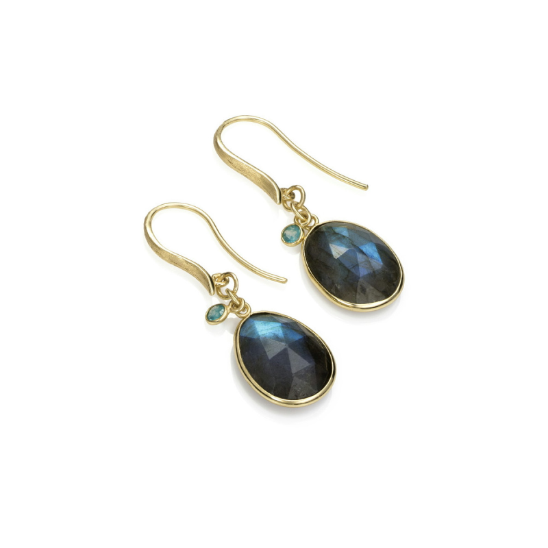 Jorge Revilla Oorhangers, zilver verguld met Labradorite en Apatite Shade Collection (lengte 34mm.) - 23753