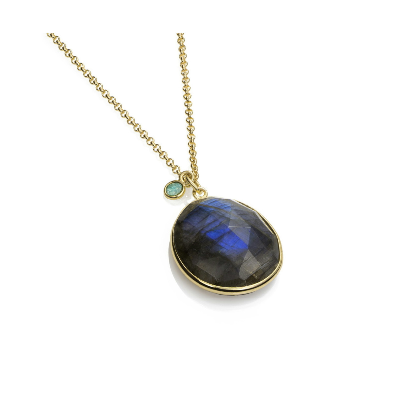 Jorge Revilla Hanger, zilver verguld met Labradorite/Apatite Shade Collection excl.collier (lengte 24mm.) - 23754