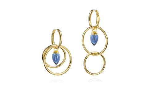 Jorge Revilla Oorhangers, zilver/18krt.verguld met Iolite Pendulum Collection (lengte: 54mm.) - 23767