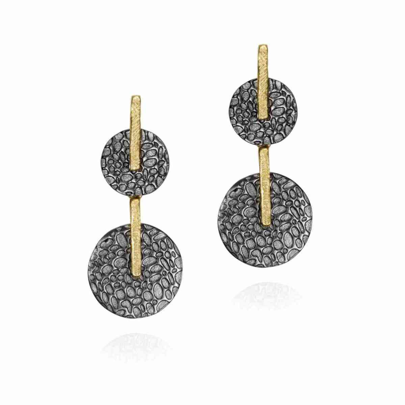 Jorge Revilla Oorhangers, zilver verguld/black-ruthenium Kymbal Collection (lengte: 30mm.) - 23774 Jorge Revilla Oorhangers, zilver verguld/black-ruthenium Kymbal Collection (lengte: 30mm.) - 23774
