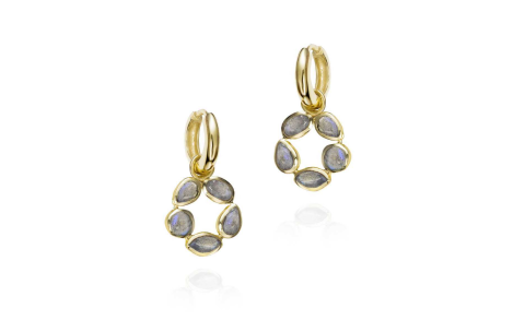 Jorge Revilla Oorhangers, zilver/18krt.verguld met Labradorite Morning Collection (lengte: 26mm.) - 23787