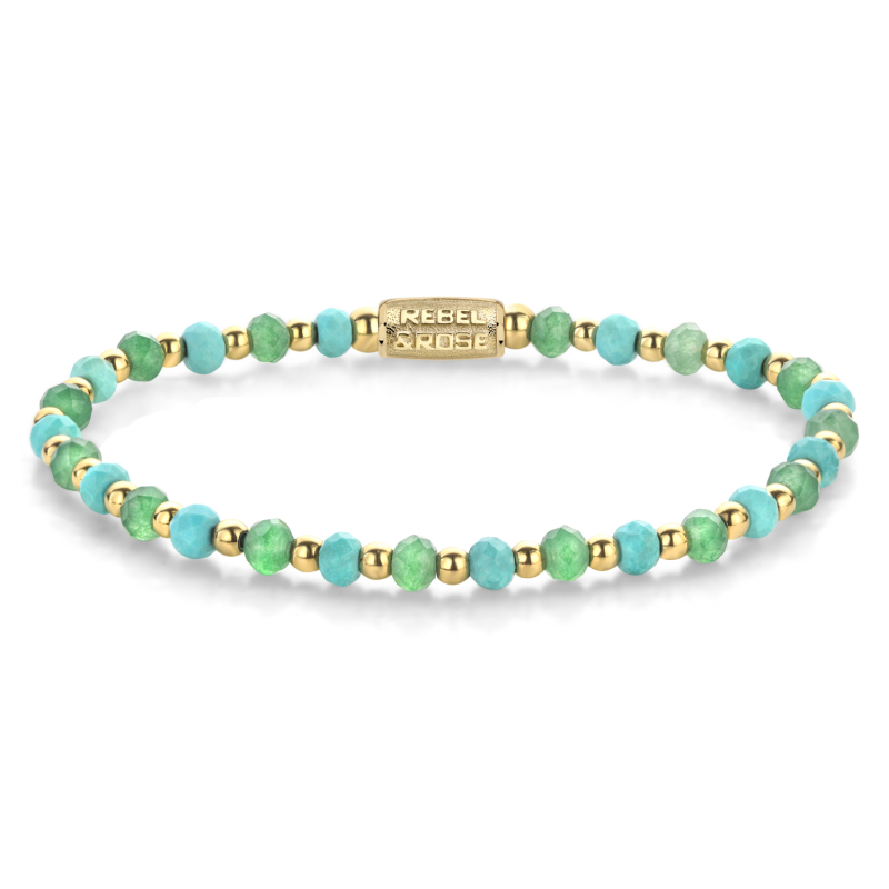Rebel and Rose Armband Blue Green Adventure - 18 ct yellow gold ionplated 4mm (16,5cm) - 23846 Rebel and Rose Armband Blue Green Adventure - 18 ct yellow gold ionplated 4mm (16,5cm) - 23846